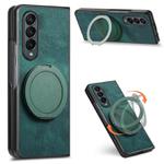 For Samsung Galaxy Z Fold4 Retro Leather Rotation Round Holder Phone Case(Green)
