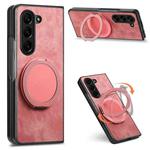 For Samsung Galaxy Z Fold7 Retro Leather Rotation Round Holder Phone Case(Pink)