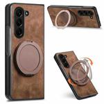 For Samsung Galaxy Z Fold7 Retro Leather Rotation Round Holder Phone Case(Brown)
