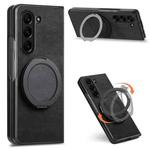For Samsung Galaxy Z Fold7 Retro Leather Rotation Round Holder Phone Case(Black)