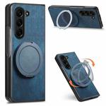 For Samsung Galaxy Z Fold7 Retro Leather Rotation Round Holder Phone Case(Blue)