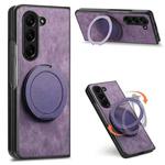 For Samsung Galaxy Z Fold7 Retro Leather Rotation Round Holder Phone Case(Purple)
