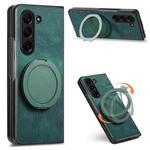 For Samsung Galaxy Z Fold7 Retro Leather Rotation Round Holder Phone Case(Green)