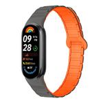 For Xiaomi Smart Band 10 / 9 / 8 Tri-beads Magnetic Silicone Watch Band(Gray Orange)