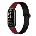 For Xiaomi Smart Band 10 / 9 / 8 Tri-beads Magnetic Silicone Watch Band(Wine Red Black)
