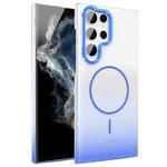 For Samsung Galaxy S22 Ultra 5G Gold Diamond Glitter Gradient MagSafe Shockproof Phone Case(Blue)
