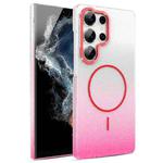 For Samsung Galaxy S22 Ultra 5G Gold Diamond Glitter Gradient MagSafe Shockproof Phone Case(Red)