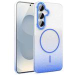 For Samsung Galaxy S25 5G Gold Diamond Glitter Gradient MagSafe Shockproof Phone Case(Blue)