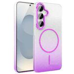 For Samsung Galaxy S25 5G Gold Diamond Glitter Gradient MagSafe Shockproof Phone Case(Purple)