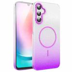 For Samsung Galaxy A24 4G Gold Diamond Glitter Gradient MagSafe Shockproof Phone Case(Purple)