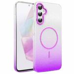 For Samsung Galaxy A35 5G Gold Diamond Glitter Gradient MagSafe Shockproof Phone Case(Purple)
