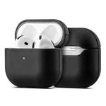 For AirPods 4 Crazy Horse Genuine Leather Earbuds Protective Case(Black)