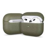 For AirPods 2 / 1 Litchi Grain Genuine Leather Earbuds Protective Case(Army Green)
