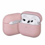 For AirPods Pro Litchi Grain Genuine Leather Earbuds Protective Case(Pink)