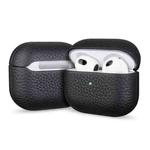 For AirPods Pro Litchi Grain Genuine Leather Earbuds Protective Case(Black)
