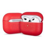 For AirPods Pro Litchi Grain Genuine Leather Earbuds Protective Case(Red)
