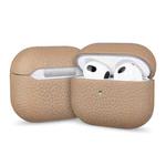 For AirPods Pro Litchi Grain Genuine Leather Earbuds Protective Case(Khaki)