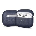 For AirPods 4 Litchi Grain Genuine Leather Earbuds Protective Case(Dark Blue)