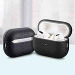 For AirPods Pro 2 Litchi Grain Genuine Leather Earbuds Protective Case(Black)