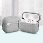 For AirPods Pro 2 Litchi Grain Genuine Leather Earbuds Protective Case(Gray White)