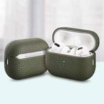 For AirPods Pro 2 Litchi Grain Genuine Leather Earbuds Protective Case(Army Green)