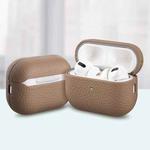 For AirPods Pro 2 Litchi Grain Genuine Leather Earbuds Protective Case(Khaki)