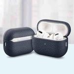 For AirPods Pro 2 Litchi Grain Genuine Leather Earbuds Protective Case(Dark Blue)