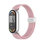 For Xiaomi Smart Band 10 / 9 / 8 Metal Head Magnetic Plastic Buckle Elastic Nylon Watch Band(Pearl Pink)