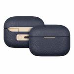 For  Sony LinkBuds S Litchi Print Genuine Leather Bluetooth Headset Protective Case(Dark Blue)