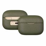 For  Sony LinkBuds S Litchi Print Genuine Leather Bluetooth Headset Protective Case(Army Green)