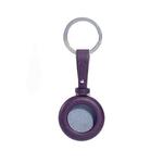For Airtag Genuine Leather Shockproof Anti-scratch Protective Case Cover with Keychain(Dark Purple)