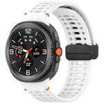 For Samsung Galaxy Watch8 40 / 44mm Magnetic Black Buckle Breathable Stitched Silicone Watch Band(White)