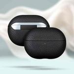 For Huawei FreeBuds Pro 4 Litchi Print Genuine Leather Bluetooth Headset Protective Case(Black)