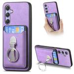For Samsung Galaxy A15 Retro Folding Ring Holder Card Bag MagSafe Phone Case(Purple)