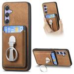 For Samsung Galaxy A24 5G Retro Folding Ring Holder Card Bag MagSafe Phone Case(Brown)