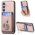 For Samsung Galaxy A24 5G Retro Folding Ring Holder Card Bag MagSafe Phone Case(Pink)