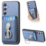 For Samsung Galaxy A54 5G Retro Folding Ring Holder Card Bag MagSafe Phone Case(Blue)