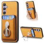 For Samsung Galaxy A55 5G Retro Folding Ring Holder Card Bag MagSafe Phone Case(Yellow)