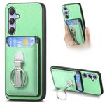 For Samsung Galaxy A55 5G Retro Folding Ring Holder Card Bag MagSafe Phone Case(Green)