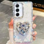 For Samsung Galaxy A56 5G Diamond Glitter Gemstone Heart Holder Phone Case(Transparent Stars)