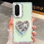 For Samsung Galaxy A26 5G Diamond Glitter Gemstone Heart Holder Phone Case(Light Green)