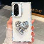 For Samsung Galaxy A26 5G Diamond Glitter Gemstone Heart Holder Phone Case(White)
