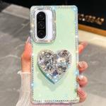 For Samsung Galaxy A36 5G Diamond Glitter Gemstone Heart Holder Phone Case(Light Green)