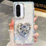 For Samsung Galaxy A36 5G Diamond Glitter Gemstone Heart Holder Phone Case(Transparent Stars)