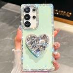 For Samsung Galaxy S25 Ultra 5G Diamond Glitter Gemstone Heart Holder Phone Case(Light Green)