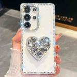 For Samsung Galaxy S25 Ultra 5G Diamond Glitter Gemstone Heart Holder Phone Case(White)