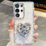 For Samsung Galaxy S25 Ultra 5G Diamond Glitter Gemstone Heart Holder Phone Case(Transparent Stars)