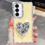 For Samsung Galaxy A16 5G Diamond Glitter Gemstone Heart Holder Phone Case(Light Yellow)
