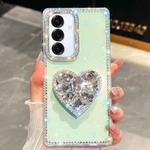 For Samsung Galaxy A16 5G Diamond Glitter Gemstone Heart Holder Phone Case(Light Green)