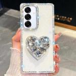 For Samsung Galaxy A16 5G Diamond Glitter Gemstone Heart Holder Phone Case(White)